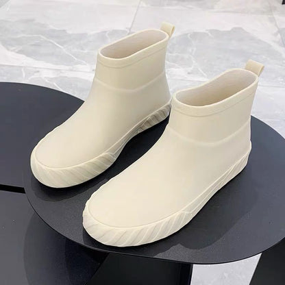 Autumn and Winter Fashion Rain Boots Women Short Rain Boots Water Shoes Low-top Water Boots Non-slip Car Wash Shopping Kitchen Shoes Rubber Shoes