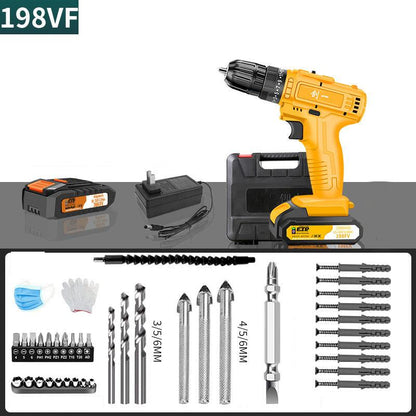 21V Household Electric Screwdriver Set Cordless Electric Drill with Toolbox for Drilling and Screwing Screws