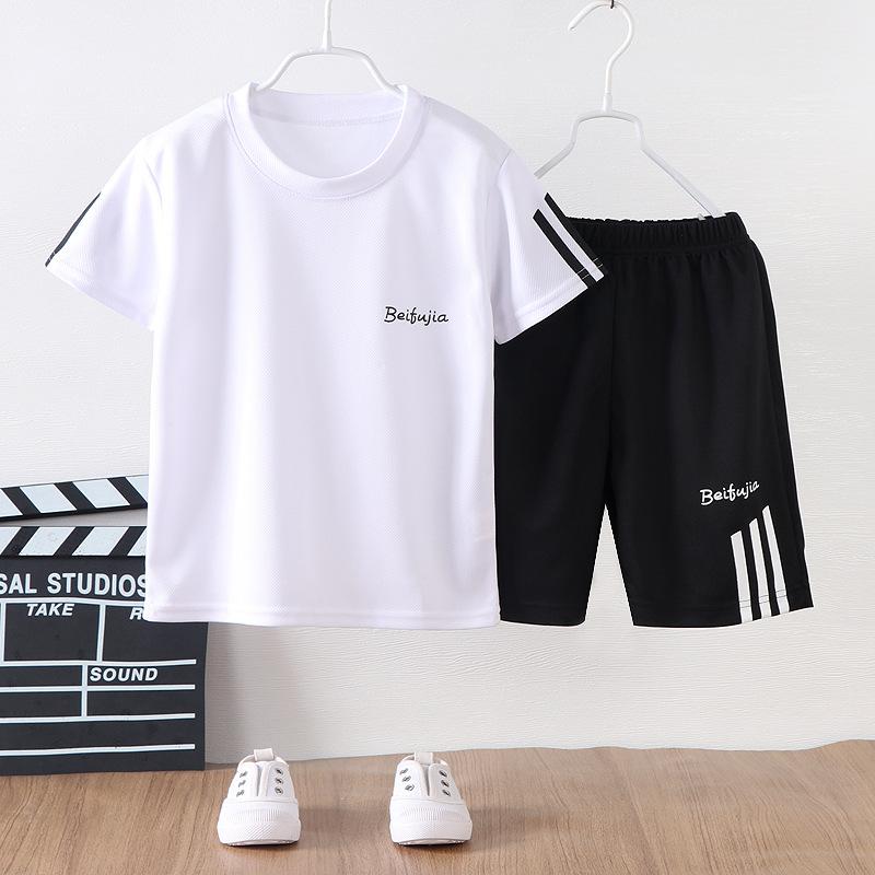 Kids Boys Summer Sweatshirts Short Sleeve T-Shirt Shorts Comfortable Cool Loose Casual Suit Striped Decorative Sports 2 Piece Set