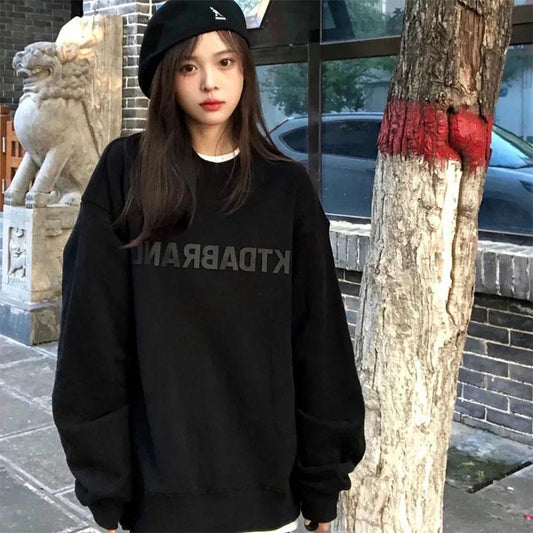 Oversize Sweater Jacket Women's Spring and Summer Loose Retro Hiphop High Street Casual Long-sleeved T-shirt Girls Black Letter Printing Sweater