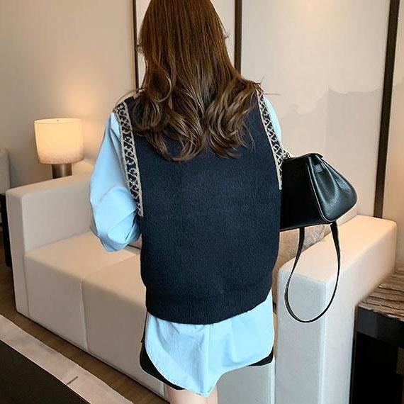 Women's Spring and Autumn Sweater Vests Large Size Jacquard Knitted Vests All-match Sleeveless Sweaters