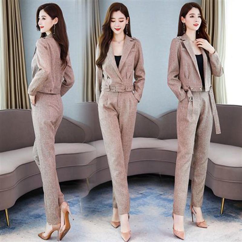 Thin Suit Spring and Autumn Women's Temperament Two-piece Casual Suit Short Jacket Straight-leg Pants Work Wear Slim Slimming Ladies Suit