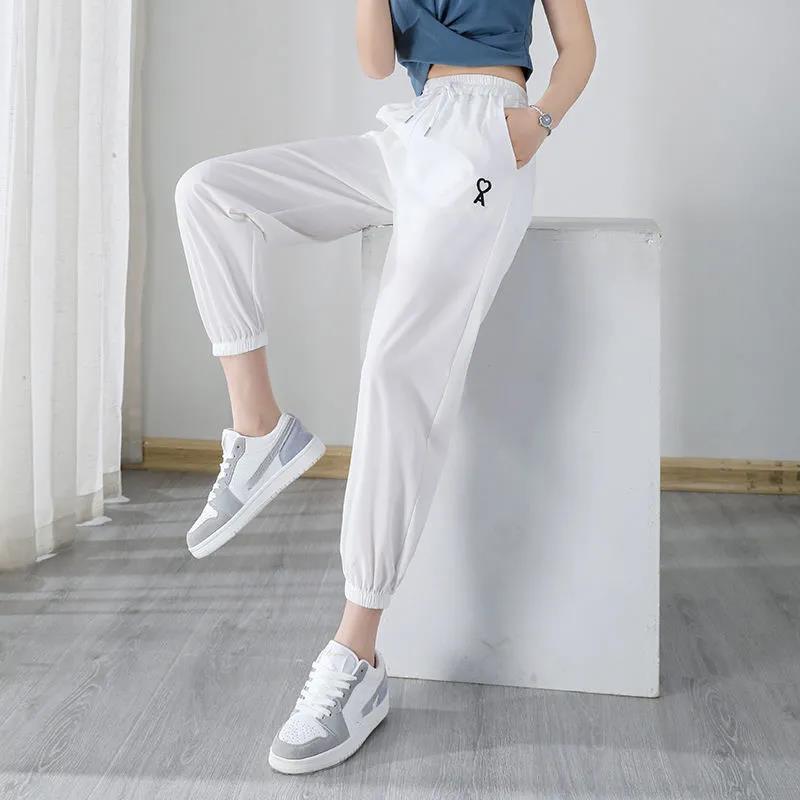 Summer Thin Sports Pants Women Korean Version of High Waist Wide Legs Loose High Thin Nine-point Casual Pants