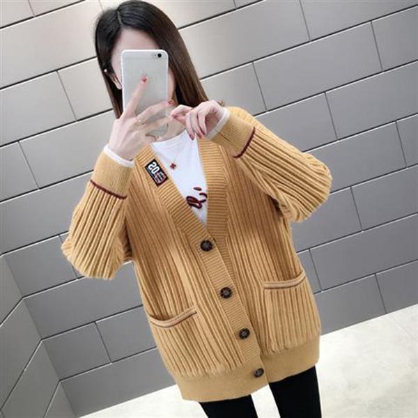 Autumn and Winter Models Loose and Thin Ladies Sweater Coat Loose Women Trendy Fashion Wild V-neck Long-sleeved Sweater Women Cardigan