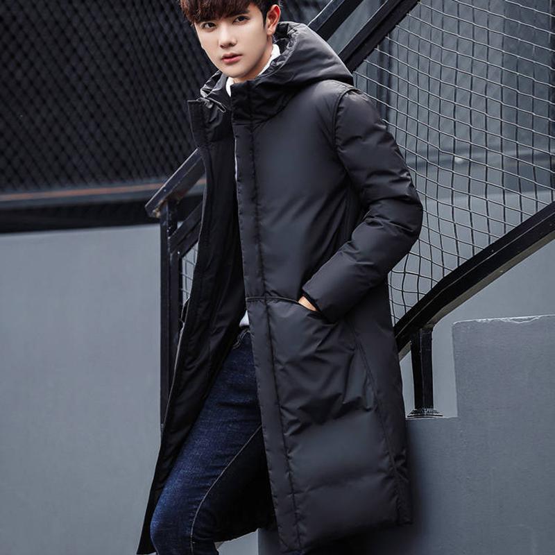 Winter Men's Down Jacket Medium Length Thickened Student Korean Coat Trend White Duck Down Handsome Coat