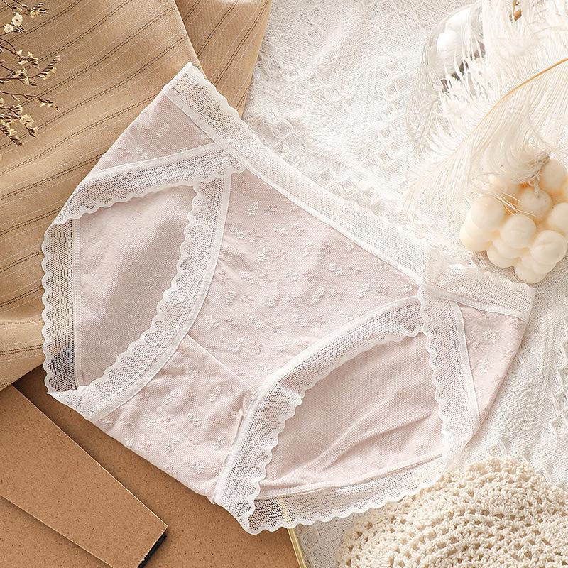 5Pcs/Set Women's Spring and Summer Large Size Causal Soft Briefs Low Waist Solid Color Seamless Lace Cotton Panties