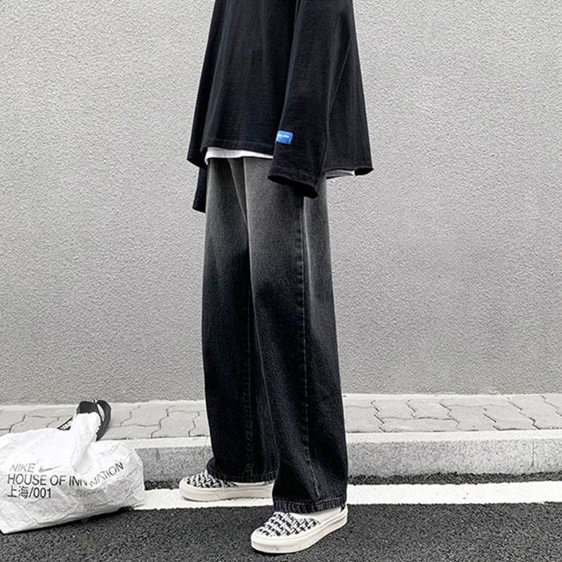 Chinese Version of Gradient Jeans Boys Autumn Trend Ins All-match Loose Wide-leg Casual Straight Long Pants Men and Women