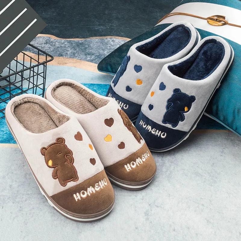 Winter Slippers Cotton Shoes Women Home Thick Fleece Warm Slippers Pink Blue Mens Plus Size Winter Slippers