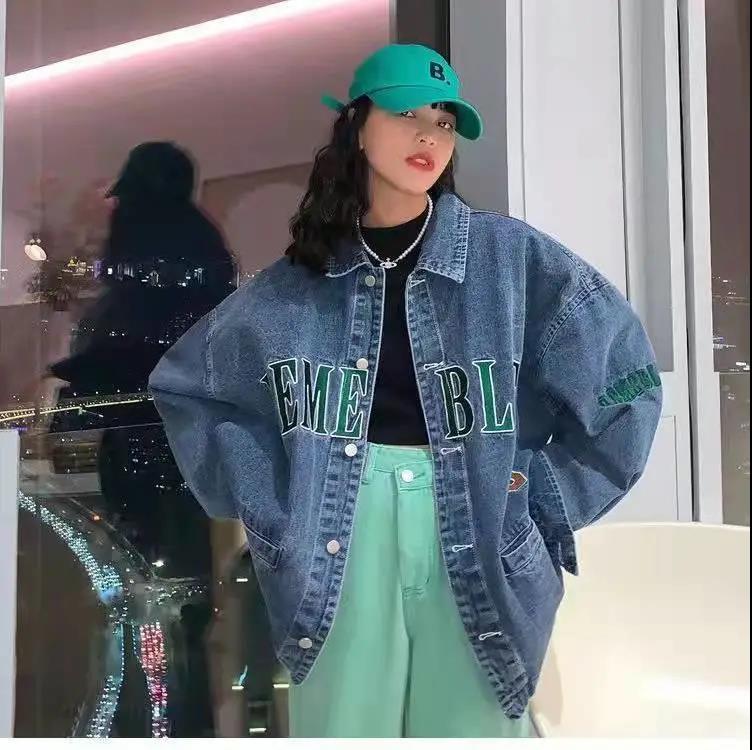 2022 Spring Denim Jacket New Letter Korean Version Loose and Thin Casual Fashion Small Ins Trendy Female Student