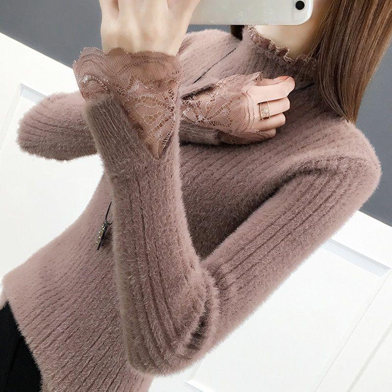 Half-high Collar Mink Velvet Women's Sweater Bottoming Shirt with Autumn and Winter Tight-fitting Sexy and Thin Korean Women's Top Sweater