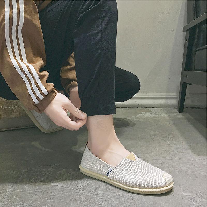 Spring Summer Linen Canvas Shoes Male Lazy One Pedal All-match Casual Peas Shoes Breathable Lightweight Cloth Shoes