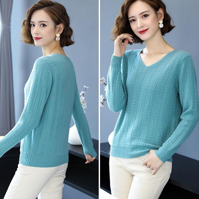 Knit Sweater Women Fall Winter Loose Twist V-neck Sweater Women's Plus Size Top Bottoming Shirt All-match