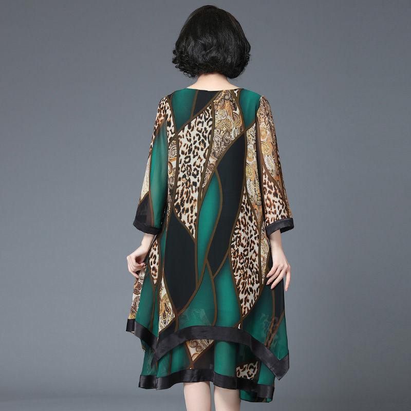 L-XXXXXL Women's Summer Dress Chiffon Veil irregular Leopard Round Neck Printing Mid-length Daily Wear