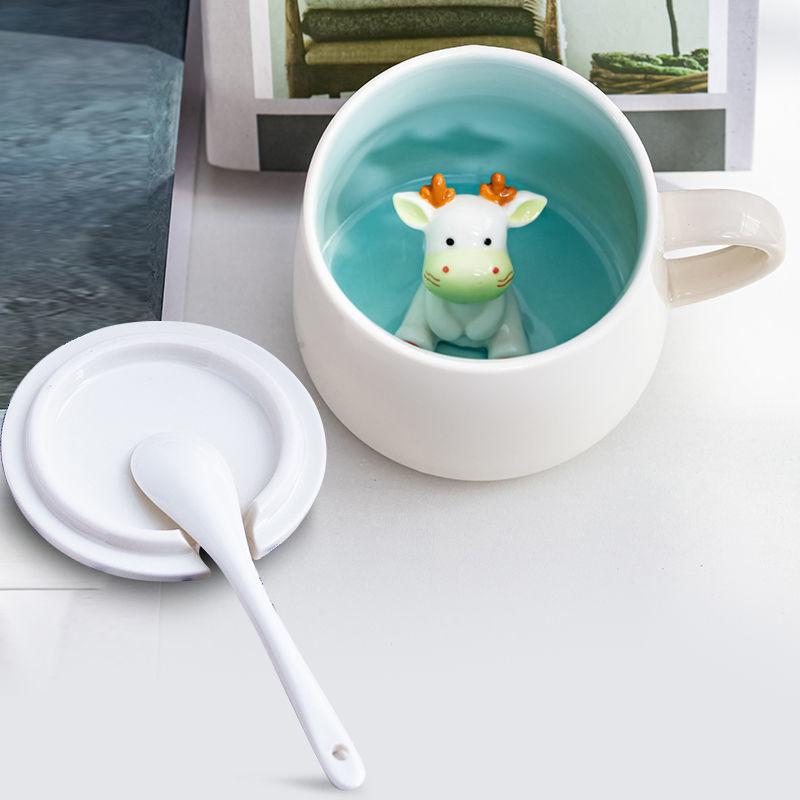 Creative Ceramic Mug with Lid Spoon Cute Female Korean Water  Breakfast Cup Couple  Milk Coffee Tea Cup