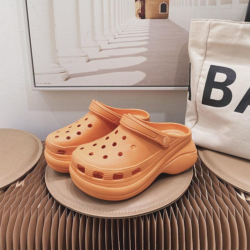 Baotou Slippers Women Wear Thick Soles To Increase Dad Non-slip High-heeled Sponge Cake Hole Shoes Beach Shoes Comfortable and Light