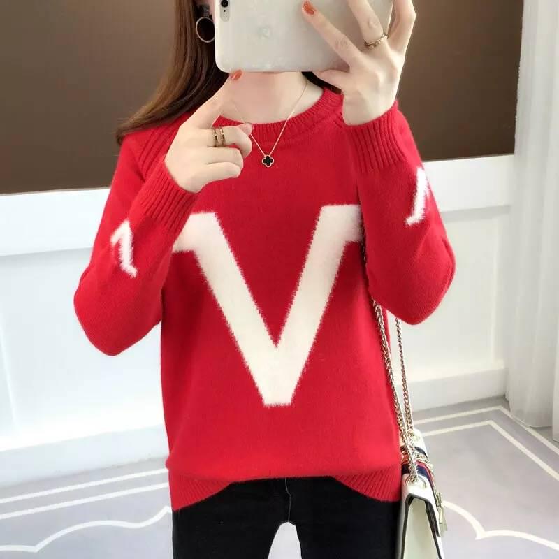 Thicken Sweater Female Autumn and Winter High Collar Loose Printed Sweater Long Sleeve Warm