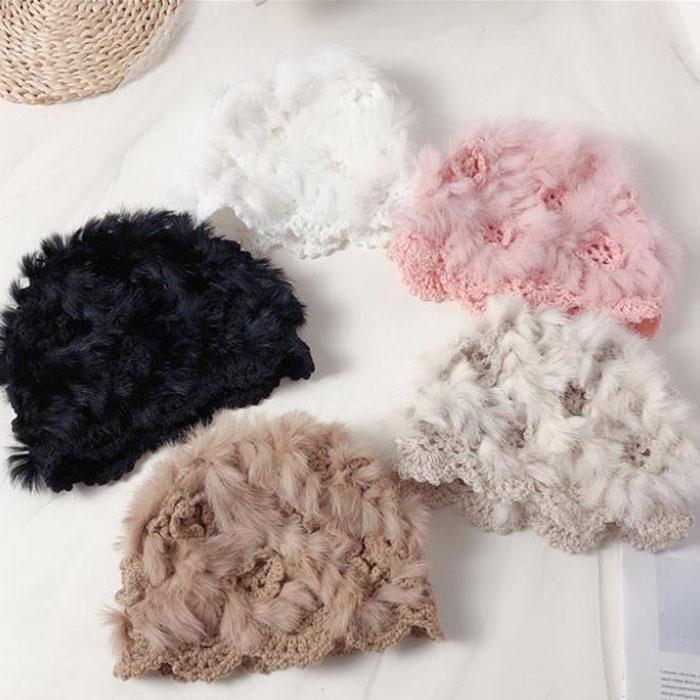 Rabbit Hat Woman Autumn and Winter Handmade Crochet Wool Fur Hat Korean Version The Wild Bag Warm Knit Hat Tide