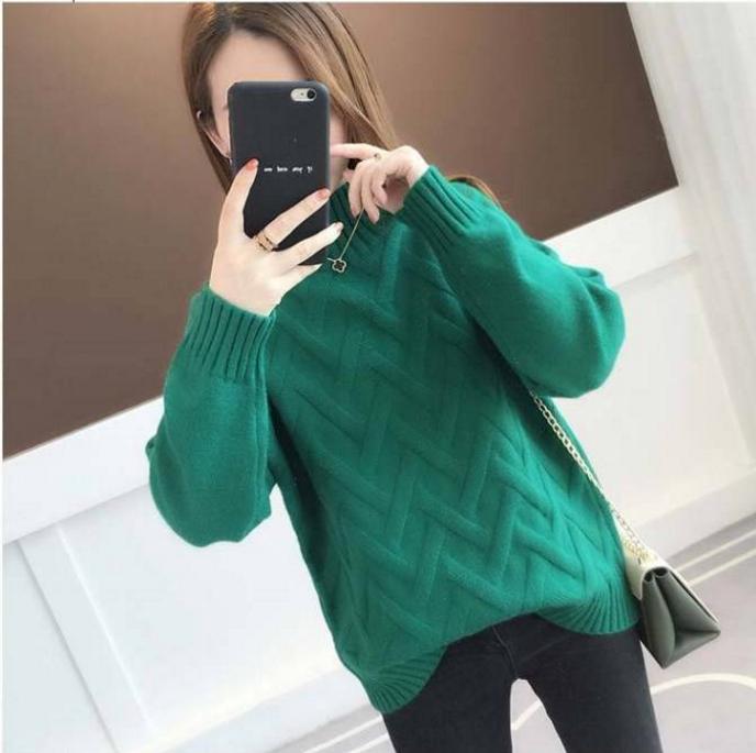 Pofulove Women Thick Loose Pullover Female Jumpers Long Sleeve Pull Femme Casual Knitted Sweater Red