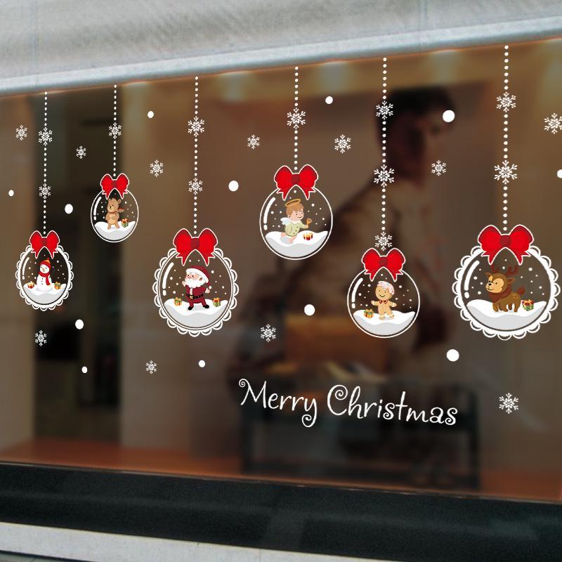 Double-sided Christmas glass ball hanging wall stickers door window background decoration mirrored