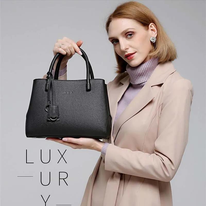 Pure Color Elegant Genuine Leather Luxury Top-Handle Bags Large Capacity Personality European Style Crossbody Bag Handbags Women tote bag