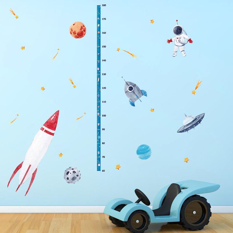 Astronauts Space Rocket Height Sticker Children Room Kindergarten Porch Door Decoration Wall Sticker