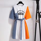 Denim Stitching T-shirt Dress Female Summer Design Sense Niche Waist Was Thin and Small Dress