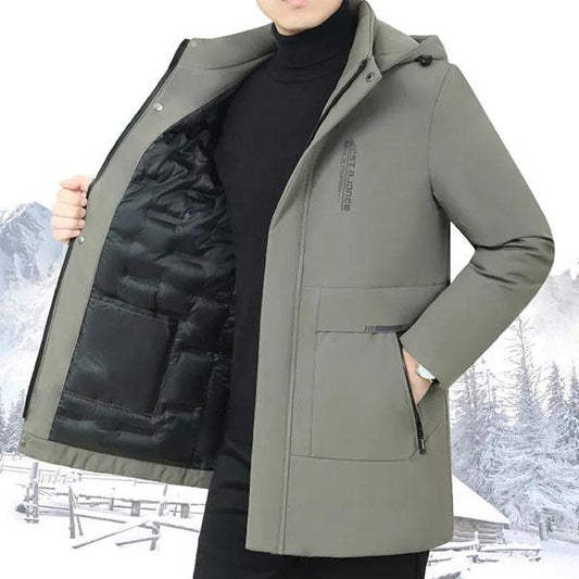 XL-5XL Winter Men's Down Jacket Solid Color Large Size Hooded Cotton Jacket Plus Velvet Thickened Long Casual Coat