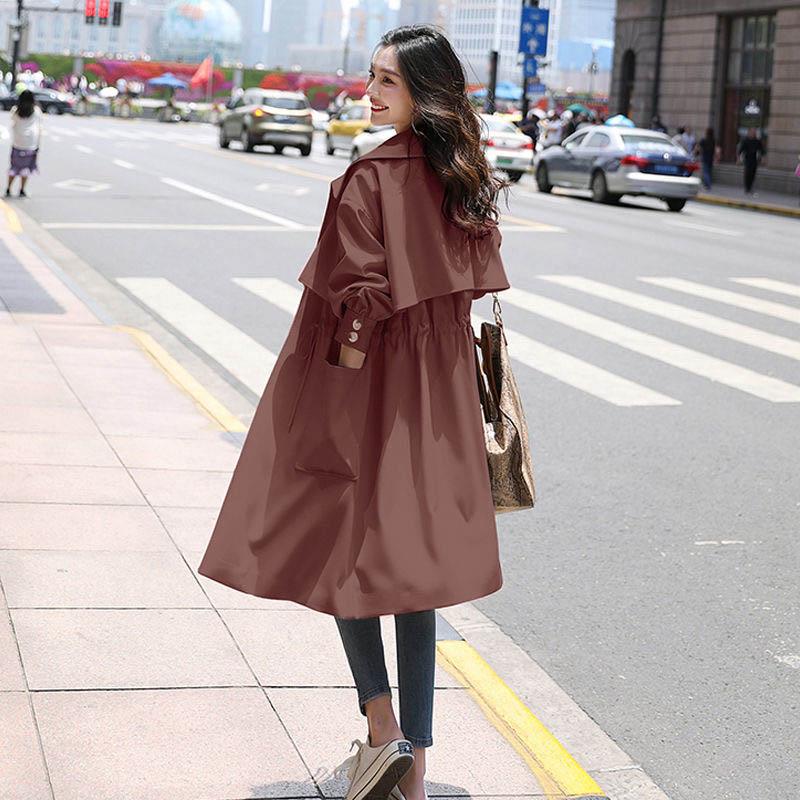 Lining Spring and Autumn Fashion Thin Section British Style Coat Waist Was Thinner Mid-length Women's Windbreaker