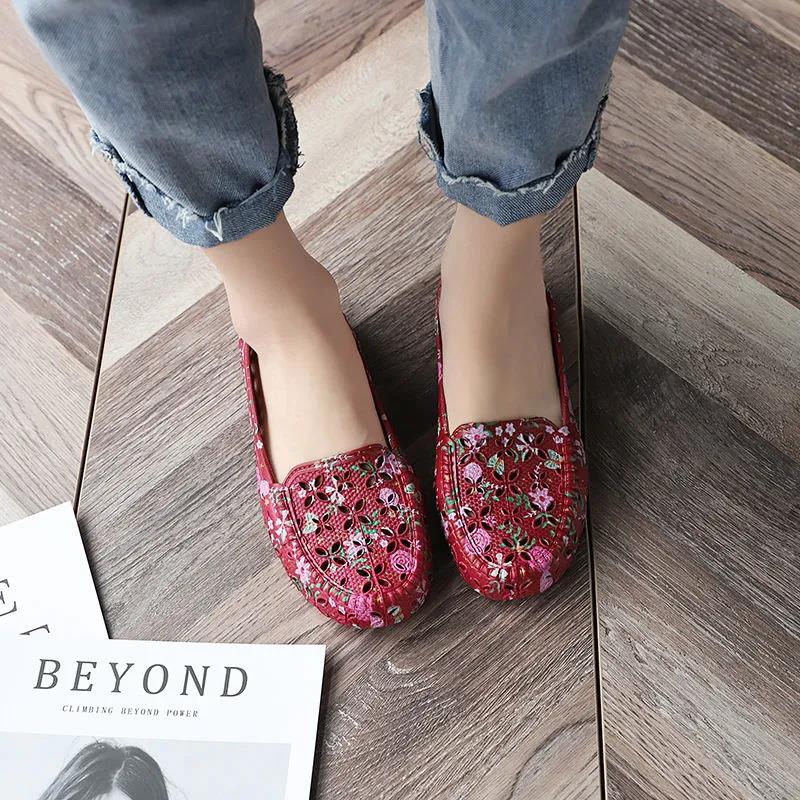 Printed Plastic Sandals Female Summer Hollow Breathable Soft Bottom Non-slip Shoes Mother Shoes Middle-aged and Elderly Shoes