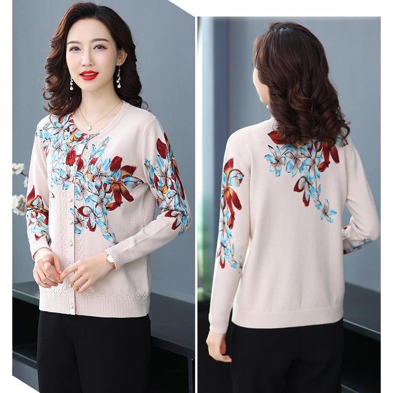 Autumn and Winter Printed Cardigan Women's Plus Size Casual Sweater Coat High-end Wool Sweater