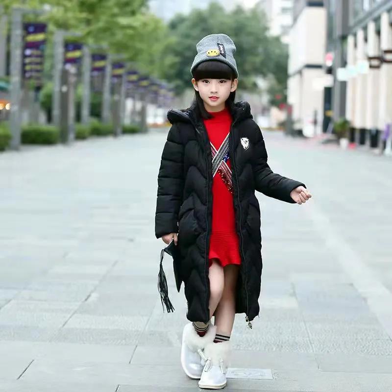 Girls' Winter Warm Cotton Clothes Thicken Plus Fleece Windproof Knee Winter Clothes