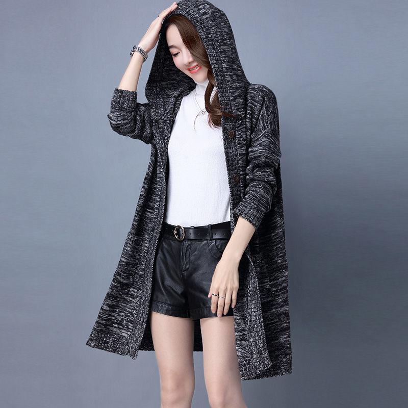 Autumn and Winter Knitted Cardigan Jacket Mid-length Loose Thick Sweater Fashion Simple Female Top