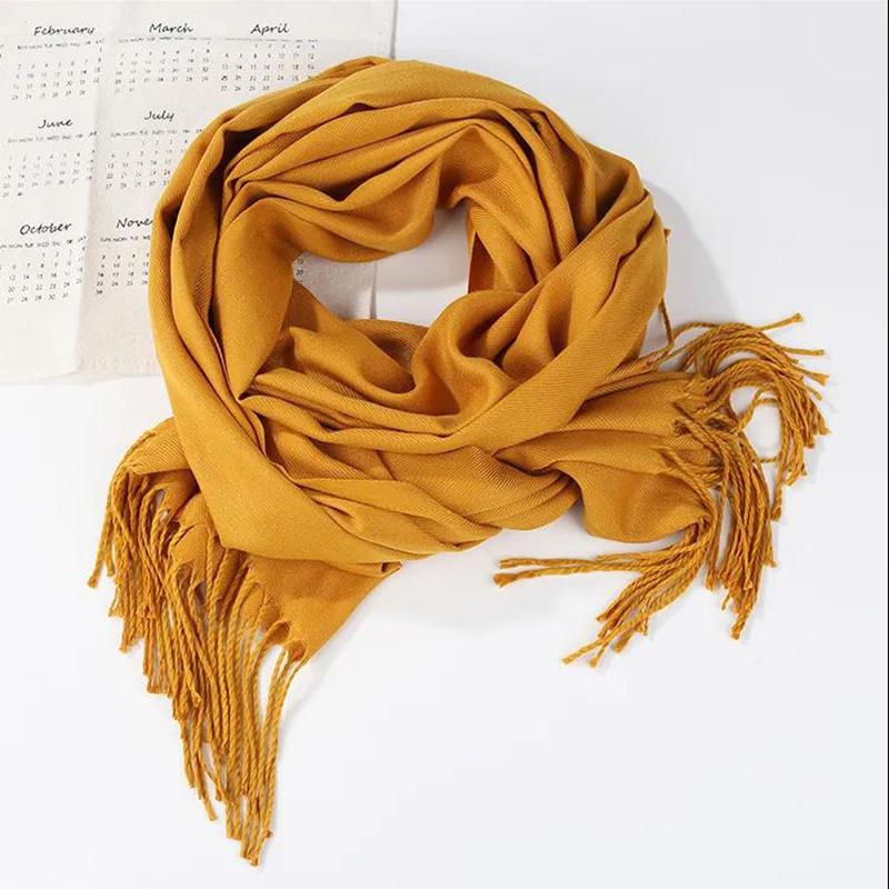 Women's Autumn and Winter Solid Color Scarf Imitation Cashmere Thick Warm Scarf Shawl Dual-use Korean All Match Bib Wrap Shawl Long Tassel Neckchief