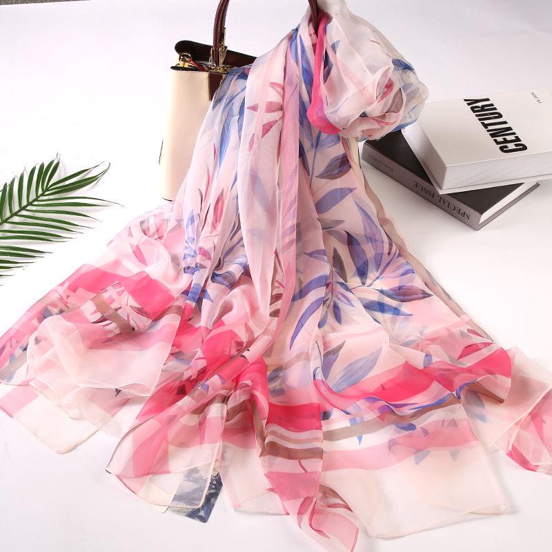 Fashion Women Flowers Gradient Silk Scarf Shawls and Wraps Femme Beach Towel