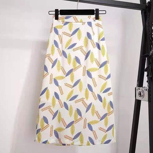 Women Summer Vintage Print Long Casual Skirt Slim Little Fresh High Waist Versatile A-line Skirt