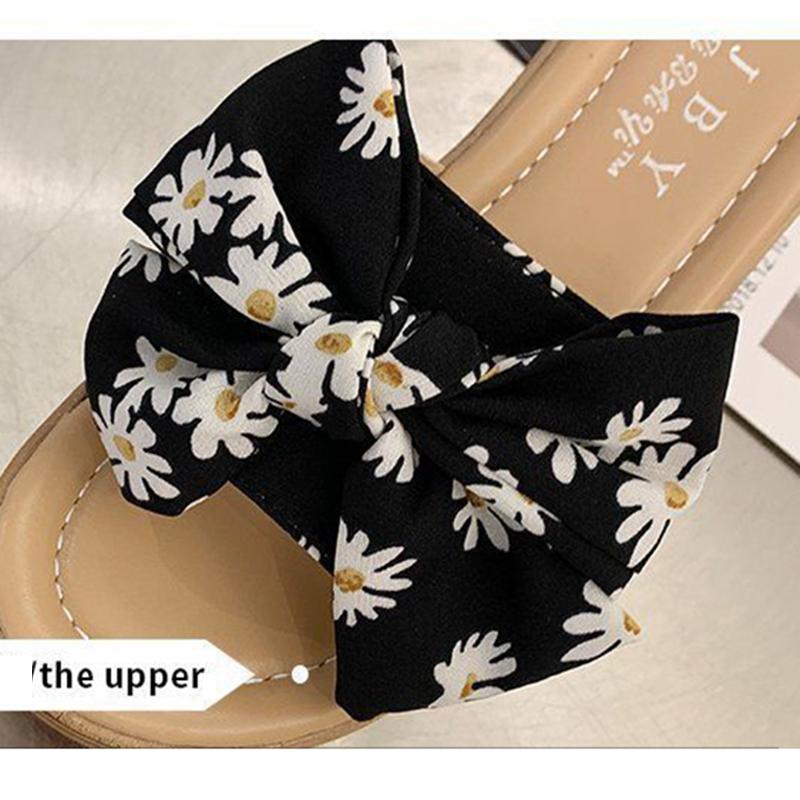 High-heeled Thick-soled Slippers Women's Summer One-word Thongs Are Thin and Heightened Bow Beach Sandals and Slippers