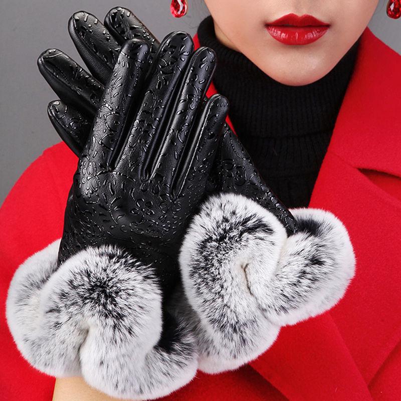 Plush Cotton gloves Windproof gloves Winter Warm gloves Leather gloves Woman Trend fashion gloves