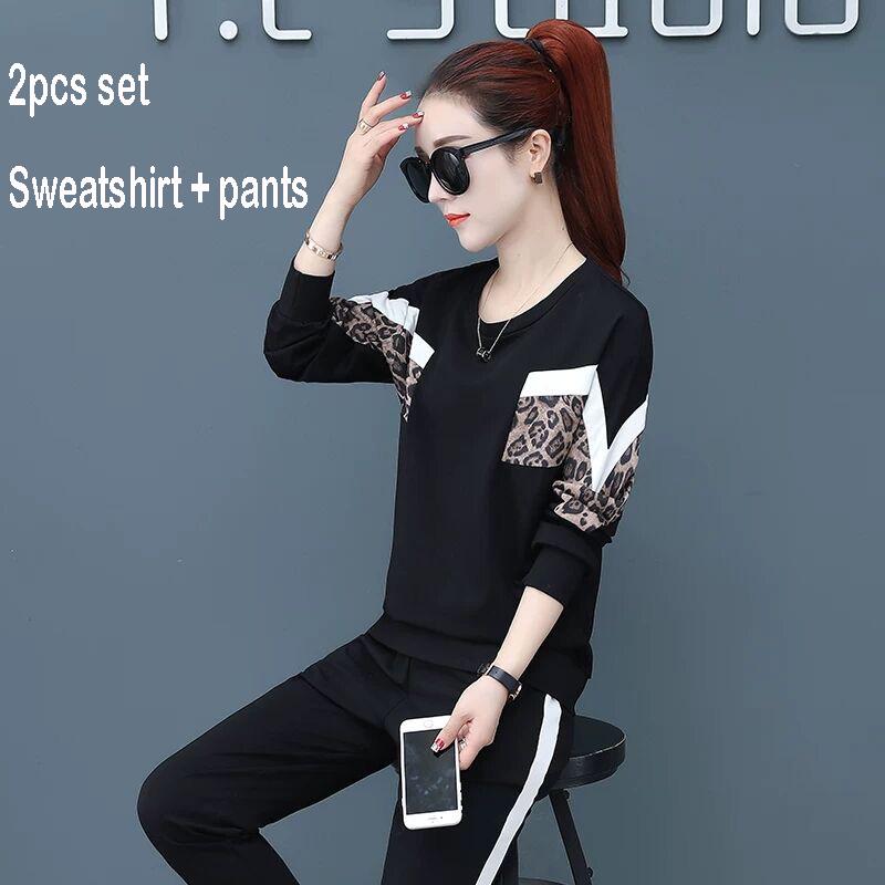 Women's 2pcs set wild long-sleeved casual sweatshirt set large size spring and autumn