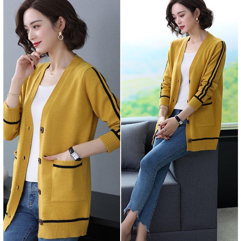 Sweater Coat Women's Medium Long Loose Large Size Spring Outer Shawl Knitted Cardigan