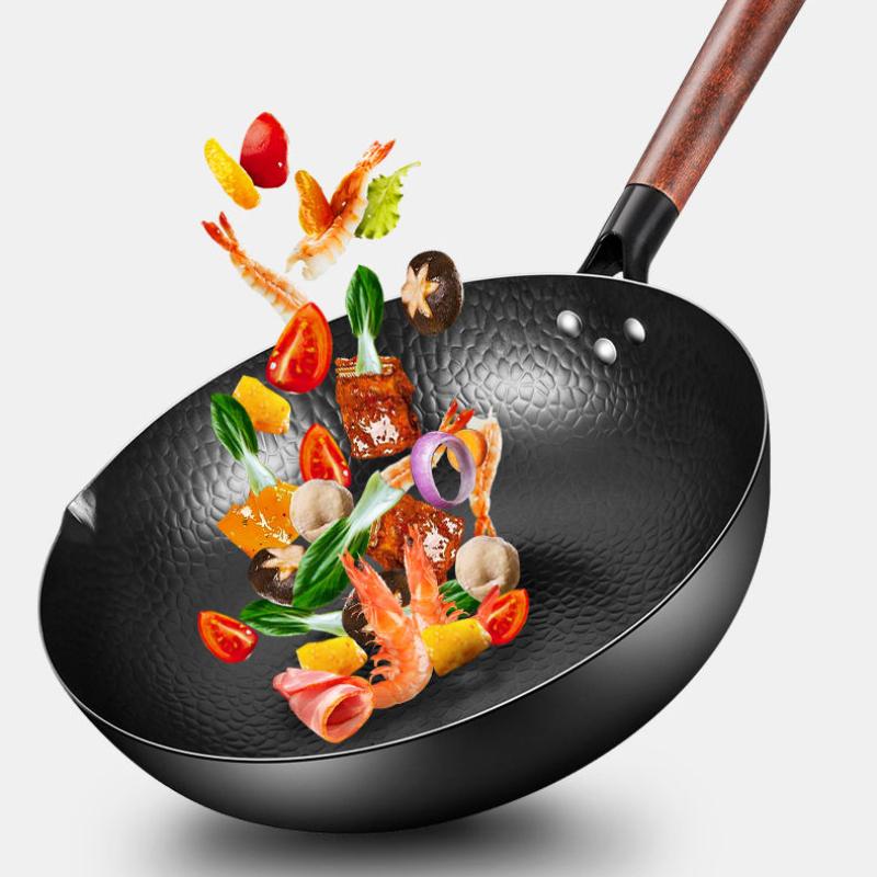 Wok Genuine Wok Hand Forged Non-stick Iron Pan Uncoated Induction Cooker for Cooking Pans