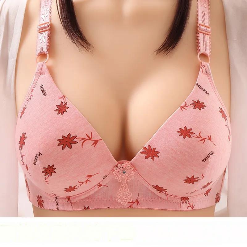 Maple Leaf Printing Breathable Thin Large Size No Steel Ring Beautiful Back Gathering Anti-sagging Women's Underwear Distribution