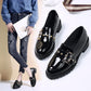 Shiny Small Leather Shoes Women's Wild Thick-heeled Single Shoes British Style Casual Work Shoes Metal Decorative Rubber Sole