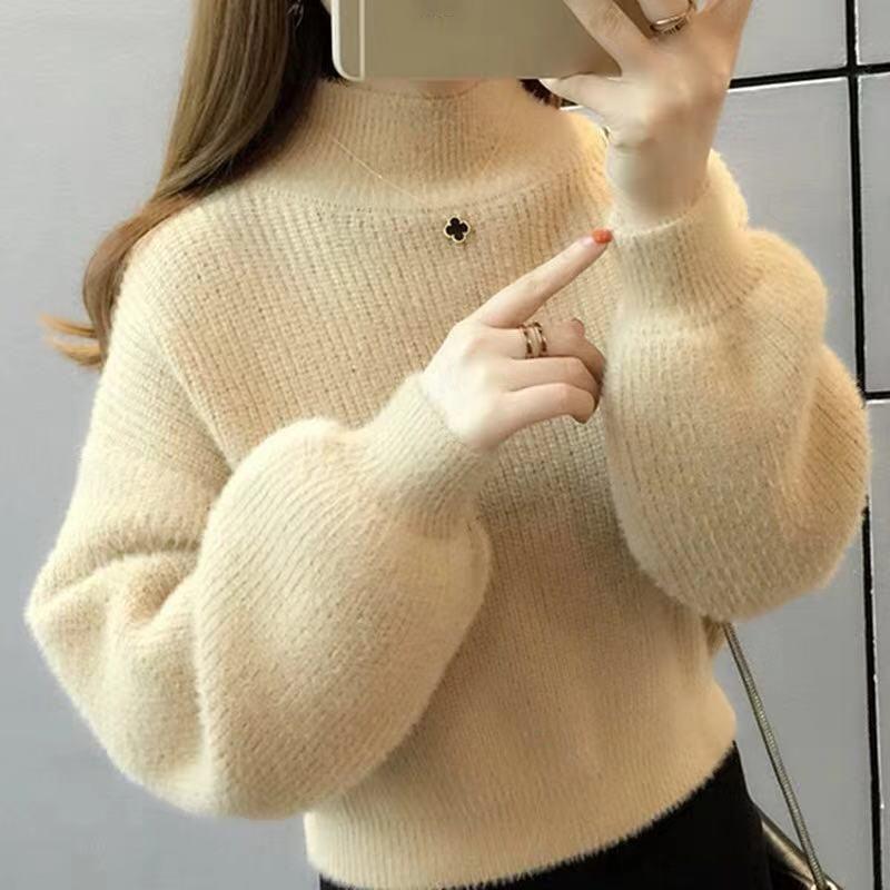 Women Fluffy Sweater Jumper Cold Shoulder Long Sleeve Pullover Blouse