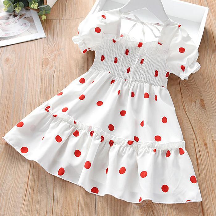 Kids Girls Sweet Style Fresh Style Summer Polka Dot Sundress French Stylish A-Line Dress for Party Birthday Gift