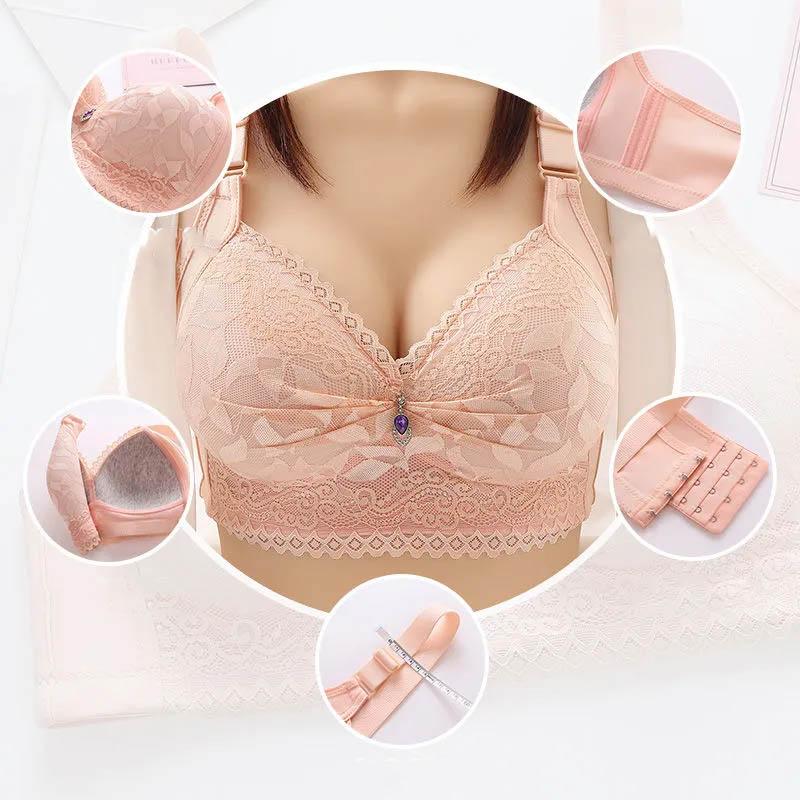 Large Size Underwear Women's Anti-sagging Gathered Breasts Comfortable Full Cup Thin Breathable No Steel Ring Sexy Lace Bra