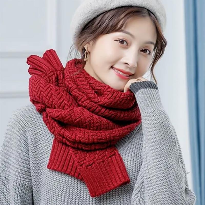 Wool Knitted Scarf Women Winter Japanese and Korean Solid Color Thick Knitted Warm Women's Bib