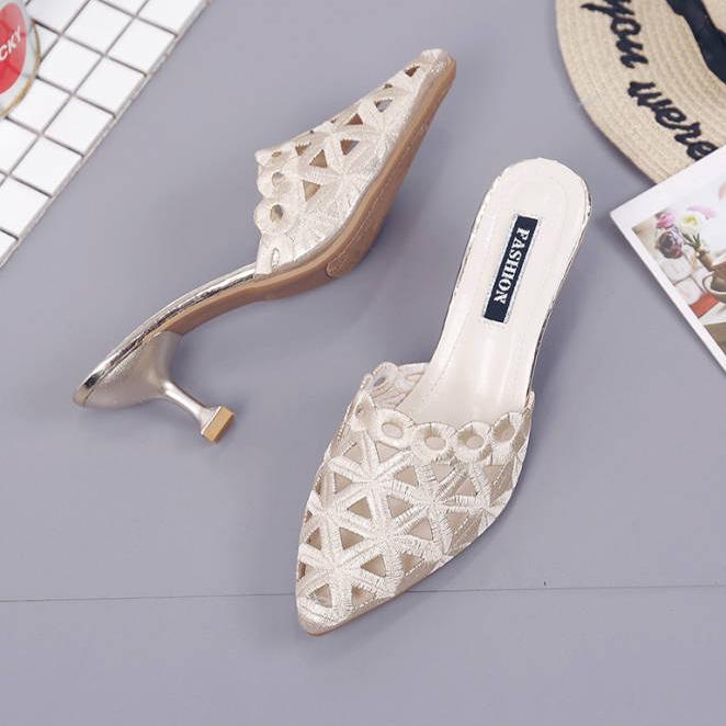 Slippers female 2019 summer fashion wild pointed high-heeled sandals and slippers