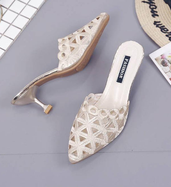 Slippers female 2019 summer fashion wild pointed high-heeled sandals and slippers