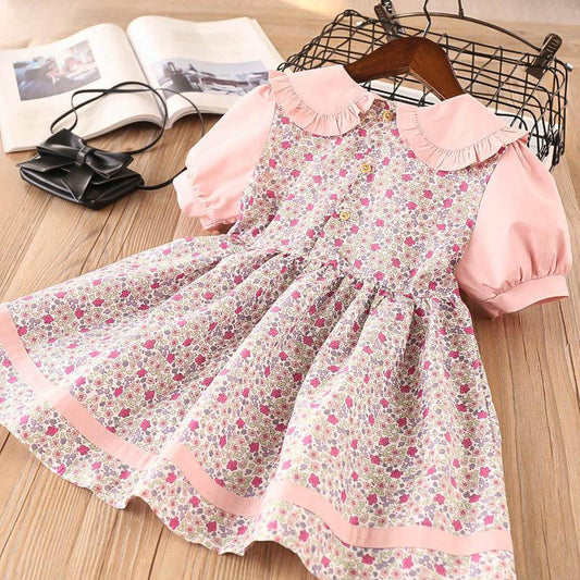 Toddler Baby Kids Girls Peter Pan Collar Floral Flowers Princess Dress Clothes