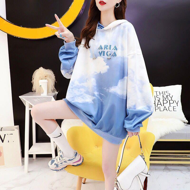 Middle Long Hooded Female Sweater Spring and Autumn Thin Section Korean Students Casual Loose Women's Shirt